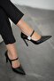 Trok Stone Detailed Women's Leather Stiletto Black - 4