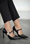 Trok Stone Detailed Women's Leather Stiletto Black - 3
