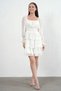 Women's Skirt Floor Detail Chiffon Fabric White Dress with Gipeli Lining at the Waist 078 - 5