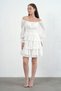 Women's Skirt Floor Detail Chiffon Fabric White Dress with Gipeli Lining at the Waist 078