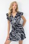 Women's Black Double Breasted Neckline Back Low-Cut Sleeve Ruffled Woven Mini Dress Alc-X14226 - 3