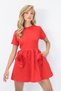 Women's Red Pocket Detailed Back Zipper Short Sleeve Woven Dress Alc-X14230 - 3