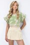 Green Crew Neck Flounce Sleeves Patterned Woven Blouse Alc-X14241 - 2