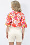 Coral Floral Patterned Double Sleeve Crop Shirt Alc-X14176 - 5