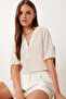 Women's Biscuit Bone Laced Linen Blouse Tp00104