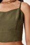 Women's Khaki Strap Crop Linen Blouse Mx00219 - 3
