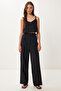 Women's Black Bead Detail Linen Blouse Pants Suit Bv00170 - 2
