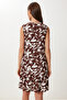 Women's Brown Bone Patterned Flounced Summer Crinkle Knitted Dress Iy00003 - 4
