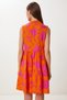 Women's Orange Pink Patterned Flounced Summer Viscose Dress İy00002 - 4