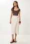 Women's Cream Binding Detailed Asymmetrical Linen Skirt Bv00132