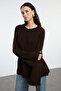 More Sustainable Kahverengi Geniş Kalıp Peplum Detaylı Pamuklu Triko Kazak TWOAW25KZ00305 - 6
