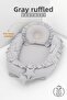 Babynest, Baby Sleeping Bed 0-2 Years - Cotton Fabric - Gray Ruffled - 2