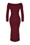 Bordo Düz Midi Midi Triko Basic Carmen Yaka Triko Elbise TWOAW25EL00033 - 7