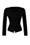Siyah Premium İplik/Özel İplik Fitted/Vücuda Oturan Üstü Drape Triko Kazak TWOAW26KZ00061 - 5