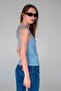 Women's Blue Striped Ribbed Halter Neck Sleeveless Undershirt - 5