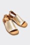 Gold Leather Women's Flat Sandals - 2