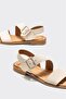 Beige Leather Women's Flat Sandals - 4