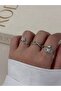 Triple Silver Color Adjustable Ring Set – Elegant Stone and Flower Detailed Design - 6