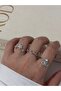 Triple Silver Color Adjustable Ring Set – Elegant Stone and Flower Detailed Design - 7
