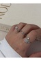 Triple Silver Color Adjustable Ring Set – Elegant Stone and Flower Detailed Design - 4