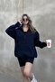Dark Navy Blue Hooded Oversize Zippered Hooded Sweatshirt - 2