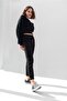 Black Hooded V-Neck Cropped Knitted Sweatshirt - 8