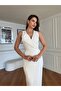 One Shoulder Rose Detailed Pearl Accessory Stylish Midi Dress