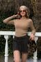 Milk Coffee Half Fisherman Raster Ribbed Blouse