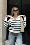 White Black Striped Zippered Knitwear Sweater - 5