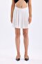 Women's White Elastic Waist Flared Skirt with Flared Shorts - 2
