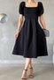 Women's Stretchy Diver Fabric Square Neck Balloon Sleeve Design Black Midi Evening Dress582613 - 4