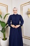 Lara Fabric Half Button Women's Dress - Navy Blue / E0121 - 3