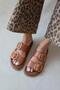Mecy Women's Buckle Detailed Leather Daily Comfort Slippers Tan