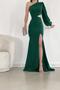 One Sleeve Evening Dress Emerald Evening Gown - 3