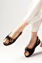 Arwen Black Color Linen Fabric Wedge Sole Women's Sandals - 2