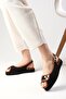 Arwen Black Color Linen Fabric Wedge Sole Women's Sandals - 6