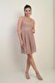 Women's Thick Strap Lined Glitter Flock Printed Short Flared Dress - 2
