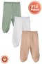 Unisex Baby Cotton 0-6 Months Baby Trousers with Booties Set of 3 Colors - 2