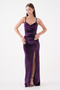 Women's Velvet Low-cut and Slit Detailed Sling Evening Dress