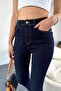 Dark Navy Blue High Waist Trousers Skinny Jeans - 5