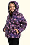 Girl's Purple Snowflake Pattern Fleece Water and Windproof Hooded Puffer Winter Jacket with Pockets - 2