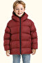 Boy's Burgundy Fleece Hooded Waterproof Wind Resistant Pocket Puffer Winter Coat
