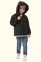 Boy's Black Lined Water and Windproof Hooded Double Zipper Pocket Raincoat - 2