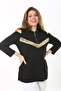 Women's Large Size Black Off-Shoulder Zippered Sequin Detailed Blouse 65N37509 - 3