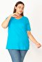 Women's Plus Size Turquoise Cotton Fabric V-Neck Short Sleeve Blouse 65n29546 - 3