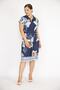 Women's Navy Blue Large Size Collar Front Placket Zippered Waist Belted Dress 65n36570 - 8