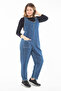 Women's Plus Size Blue V-Neck Jeans Jumpsuit with Pockets 65N37321