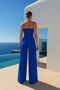 Imported Crepe Fabric Wide Leg Jumpsuit Dress with Straps - 2
