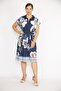 Women's Navy Blue Large Size Collar Front Placket Zippered Waist Belted Dress 65n36570