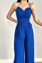 Imported Crepe Fabric Wide Leg Jumpsuit Dress with Straps - 7